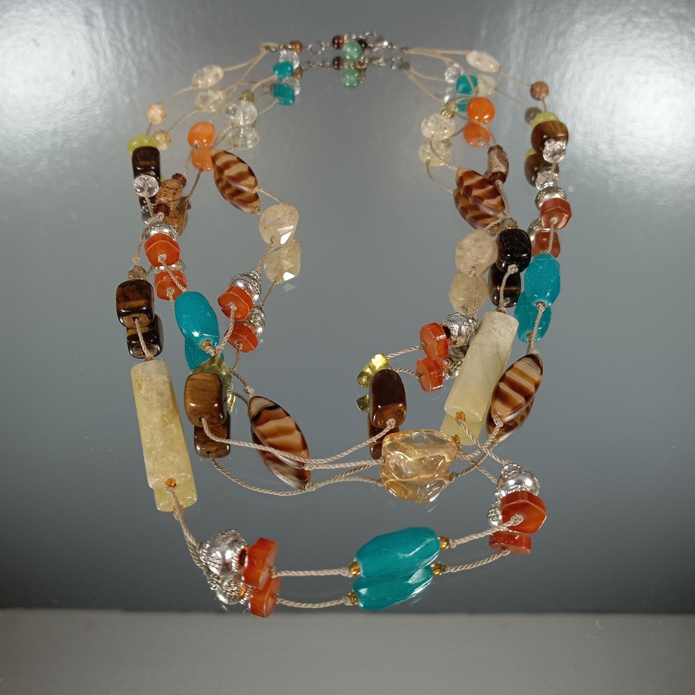 Multicolor Beaded Layered Necklace Statement Bohemian Style